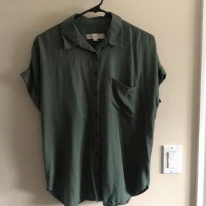 Army green short sleeve button-up